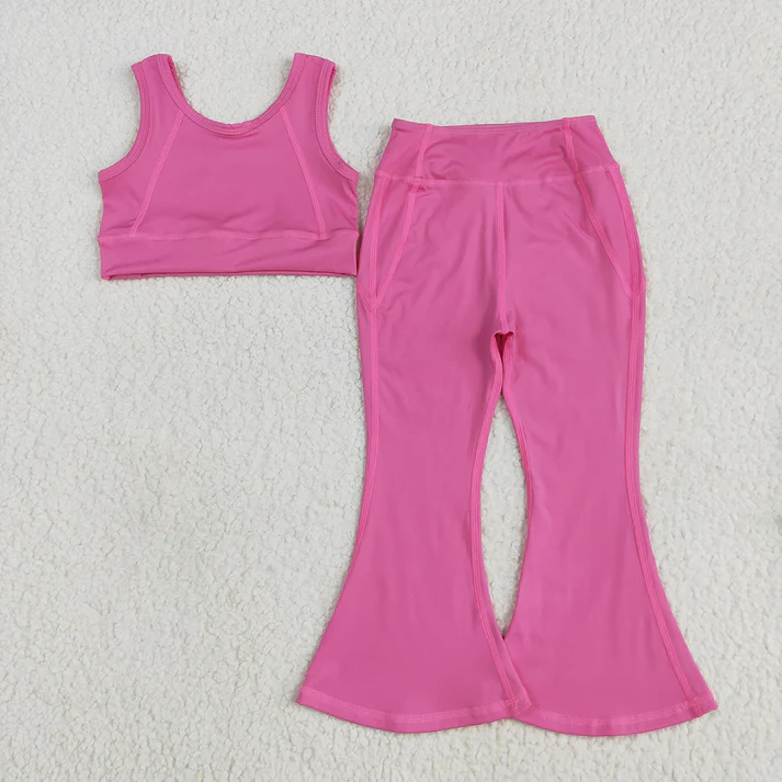 RTS NO MOQ baby girl clothes Solid red sleeveless pants yoga set