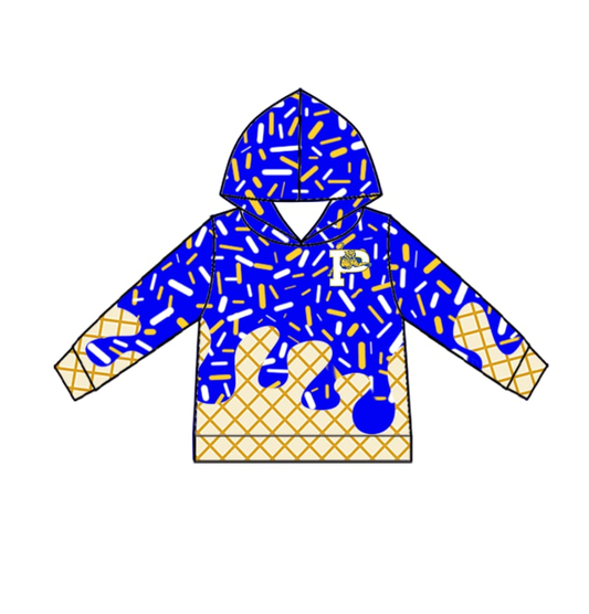 Custom moq 5 mix size milk silk baby girls clothes team blue hooded long sleeve tops and shorts and jacket-25.7.26