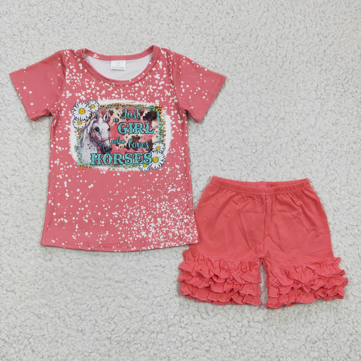 RTS NO MOQ baby girls Clothes short sleeve shorts Sets