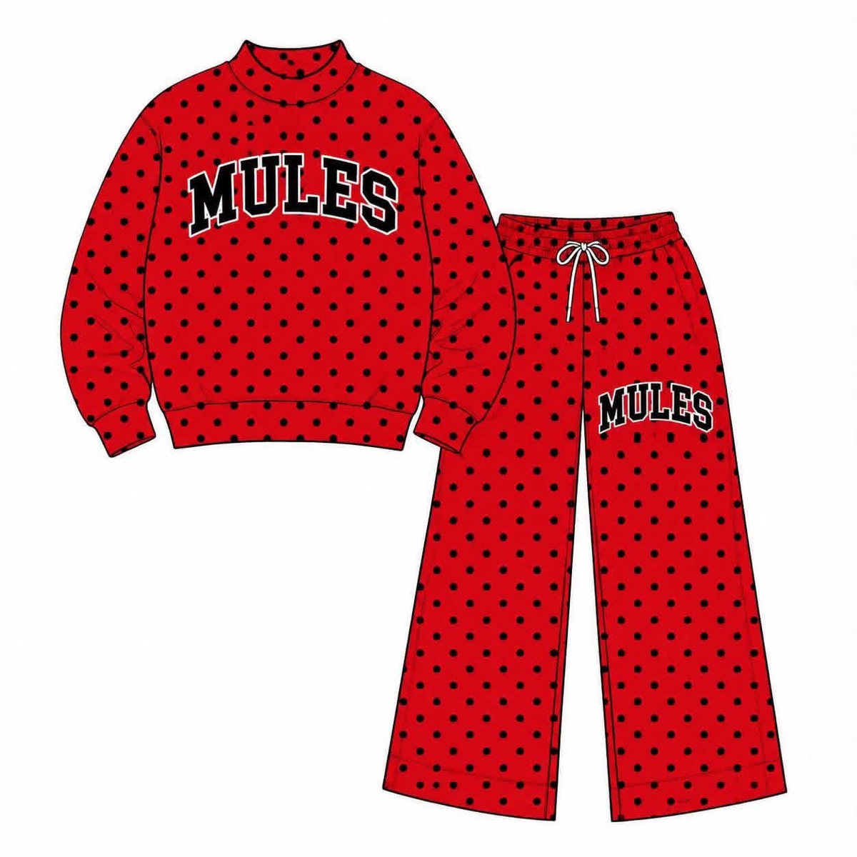 custom moq 5 mix size AAMY0110 High Neck Baby Girls Polka Dot Long Sleeve Top and Flare Pants Set
