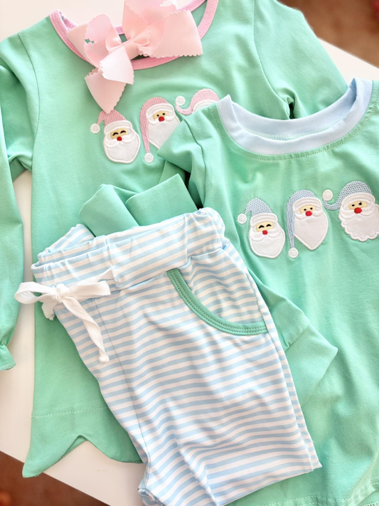RTS NO MOQ Sibling Baby girls boy clothes embroidery Christmas long-sleeved trousers suits