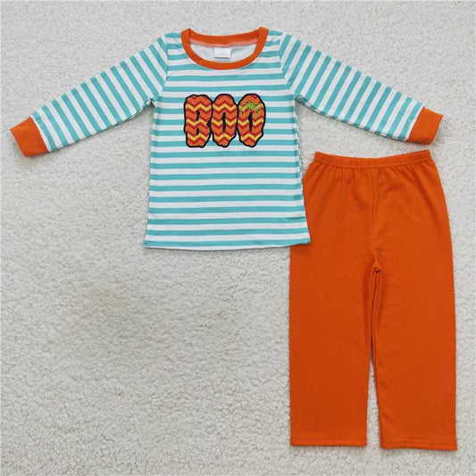 RTS NO MOQ（In Stock) BLP0307 Embroidered BOO Long Sleeve Pants Set