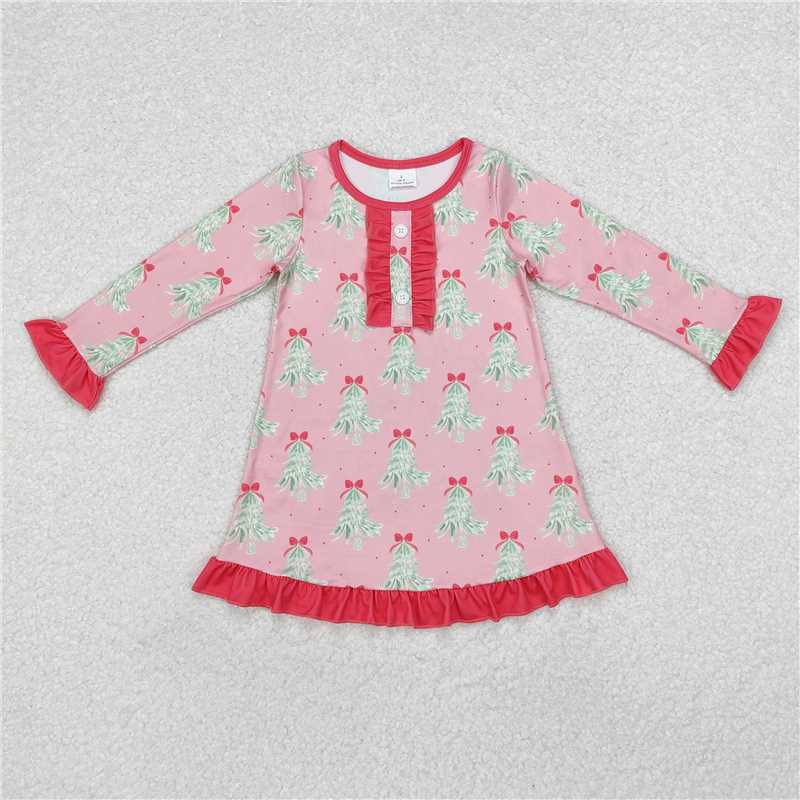 Baby Girls Christmas Trees Collection - Pink Bamboo Pajamas & Sibling Plaid Ruffle Dress
