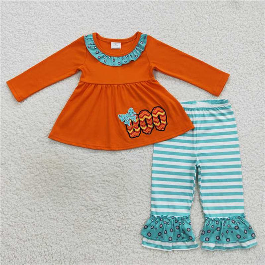 RTS NO MOQ（In Stock) GLP0721 Embroidered BOO Long Sleeve Pants Set