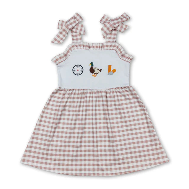 RTS NO MOQ Sibling Baby Girls Fire Truck Red Checkered Straps Knee Length Dresses