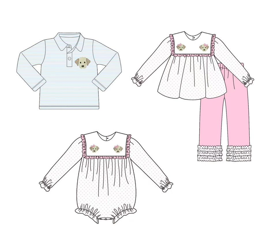 Custom moq 5 each style eta 6-7weeks baby girl clothes puppy long sleeve pant sets and romper and top-25.8.4