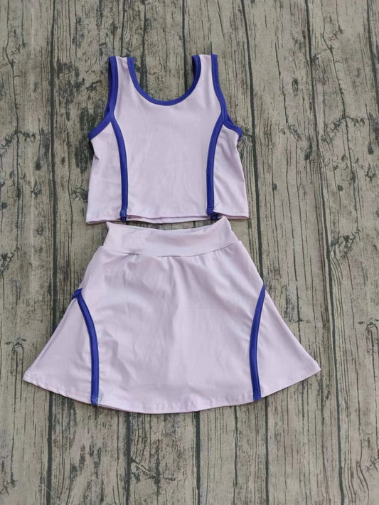 Custom moq 8 eta 6-8weeks baby girl clothes team blue purple sleeveless shorts skirt sets-25.9.26