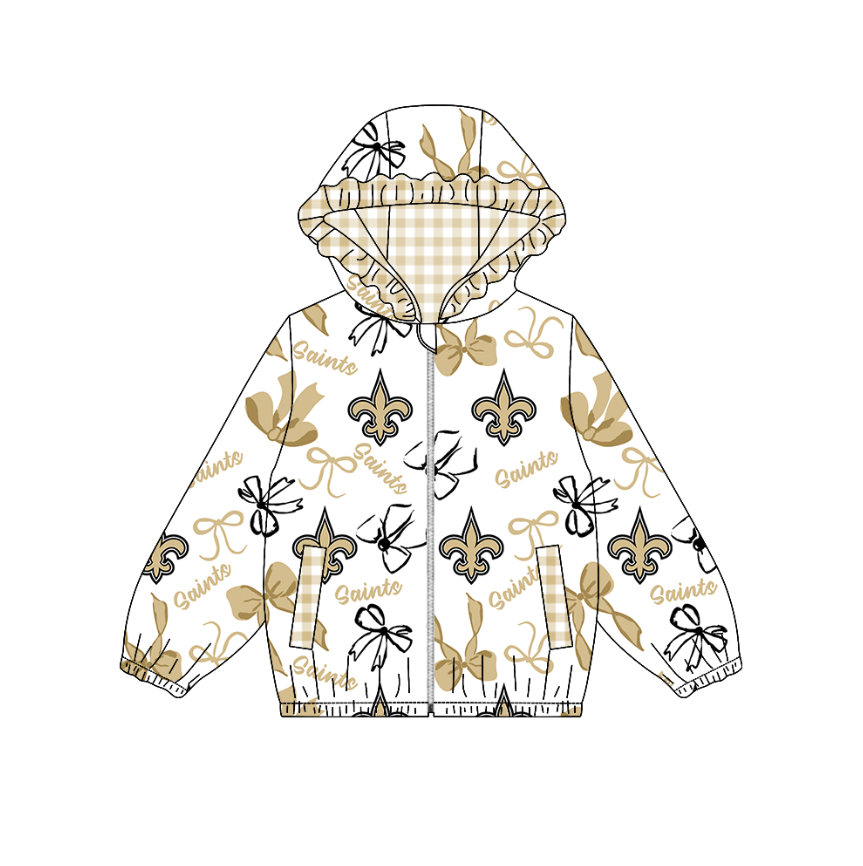 Custom moq 8 mix size milk silk summer team baby girls clothes bow khaki hooded long sleeve top-25.9.19