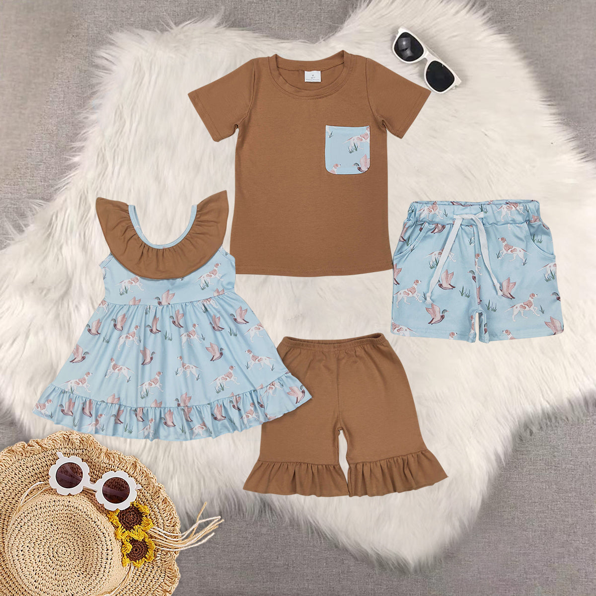 RTS baby girls Boys clothes duck summer Short Sleeve Shorts sets