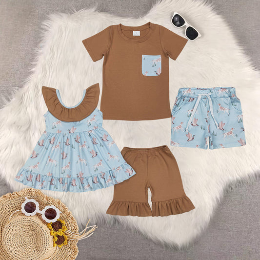 RTS baby girls Boys clothes duck summer Short Sleeve Shorts sets