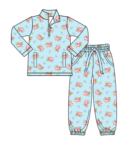 Custom moq 5 mix size milk silk summer baby girl clothes florals long sleeve pants sets-25.8.7