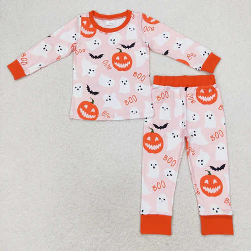 RTS NO MOQ pumkin Baby Girls Boys Halloween Ghost Pumpkin Sibling Pajamas Clothes Sets