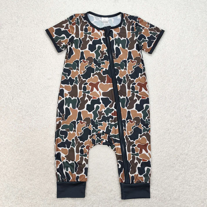RTS NO MOQ Baby Infant Boys Brown Camo Sibling Rompers