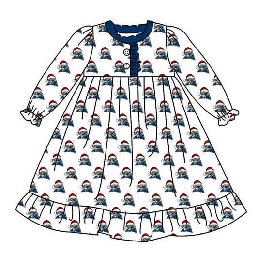 Cmoq 5 tat about 6-8 weeks Christmas hat tiger gold blue long sleeve Girls Nightdress