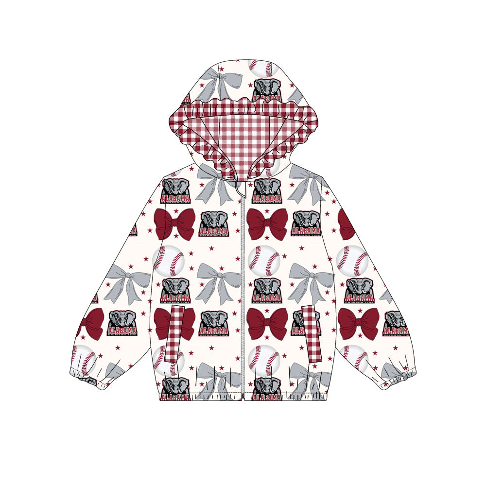 1001-Custom moq 8 mix size milk silk summer team baby girls clothes bow dark red hooded long sleeve top-25.10.9