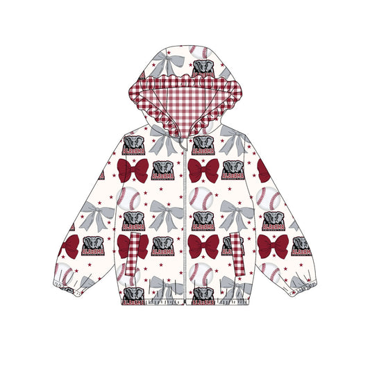 1001-Custom moq 8 mix size milk silk summer team baby girls clothes bow dark red hooded long sleeve top-25.10.9