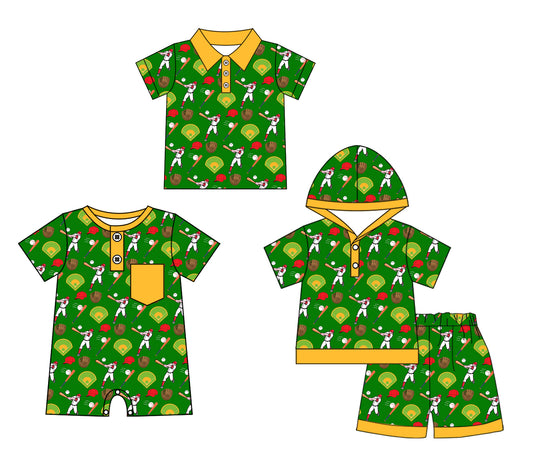 11.30 custom each style moq 5eta 4-6week Sibling Sister baseball green baby boy short sleeve shorts sets and boy romper and top match design