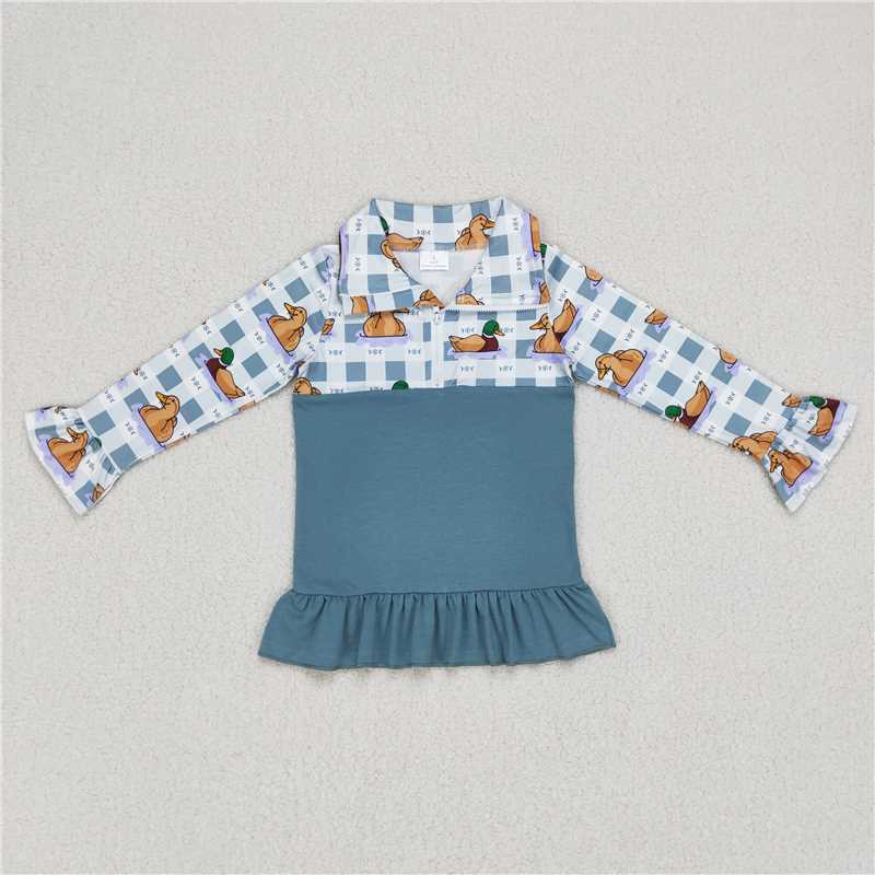 Baby Kids durk blue Embroidery Sibling Rompers Clothes Set
