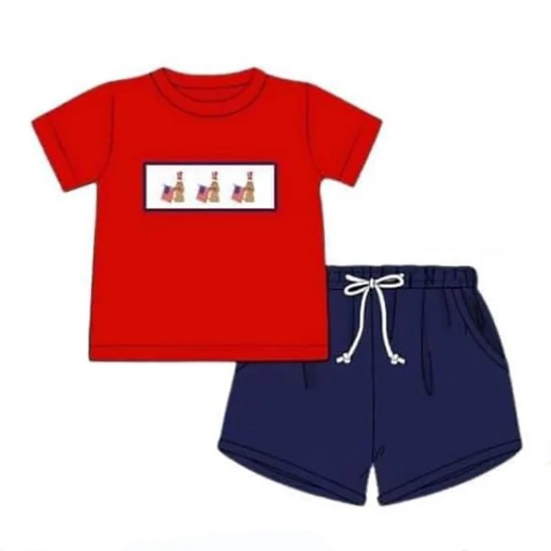 5.17custom each style moq 5eta 4-5week Sibling Sister PQATRIOTIC PUPPY print red boys outfits and baby romper ANDmatch family design