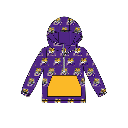 custom moq 5 tat about 6-8week Purple Yellow Hood Zipper Yellow Long Sleeve Pullover