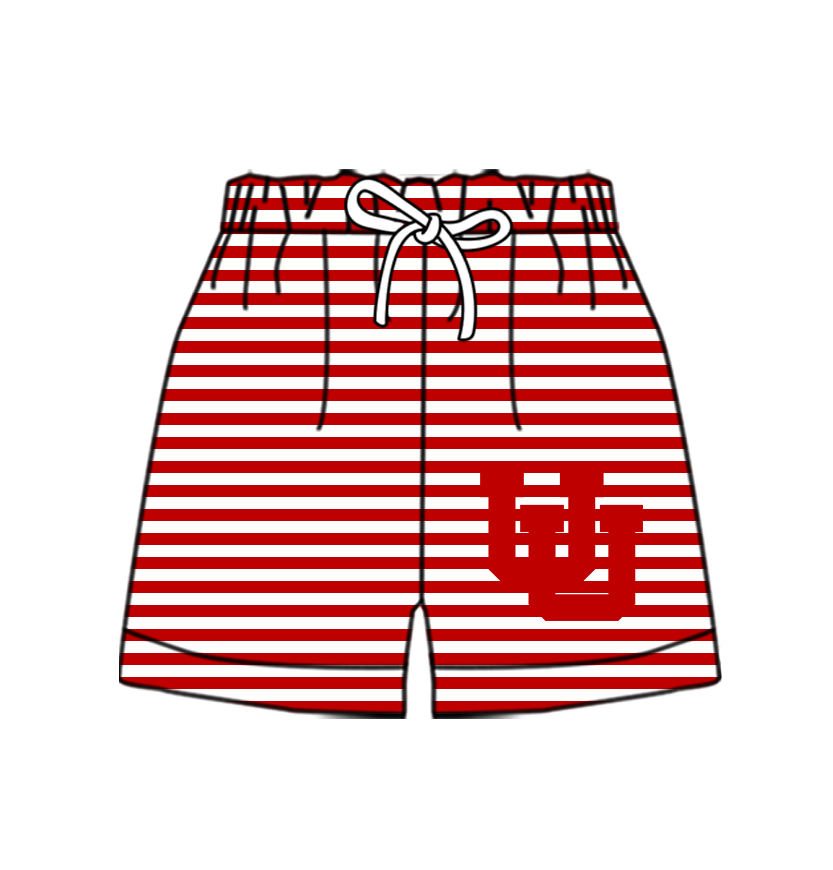 Custom moq 5 mix size milk silk summer teams Baby Red Striped Drawstring Shorts for Children Elastic Waist Kids Summer Shorts