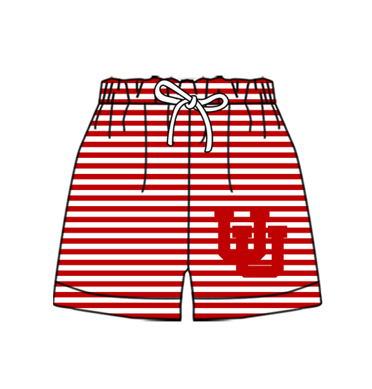Custom moq 5 mix size milk silk summer teams Baby Red Striped Drawstring Shorts for Children Elastic Waist Kids Summer Shorts