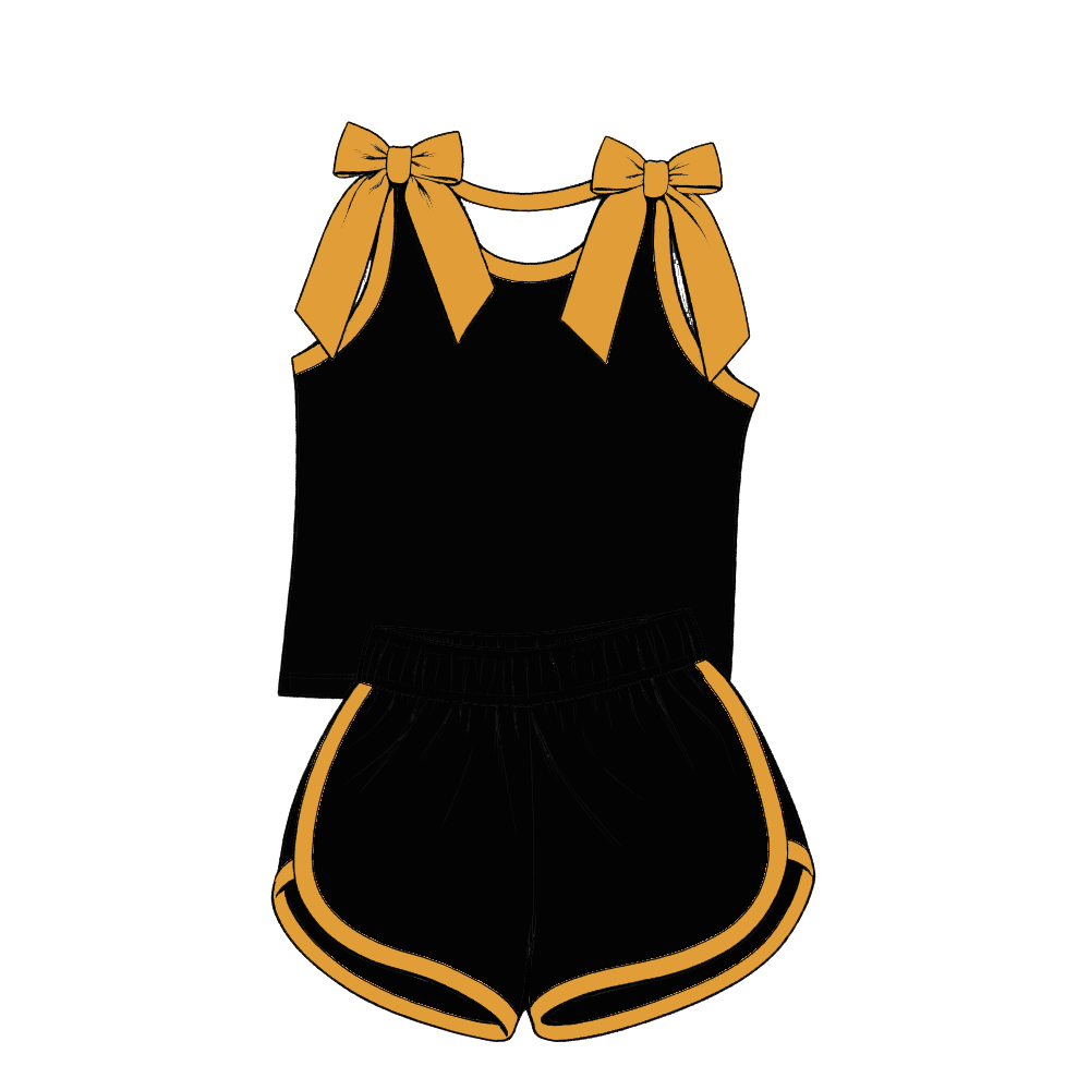 custom moq 5 mix size Baby Girls Black Bow Sleeveless Top Shorts Summer Casual Clothes Set