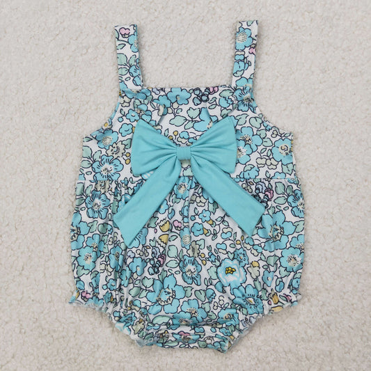 RTS NO MOQ ETA 5/7days arrived SR2829 Flower floral blue-green bow vest jumpsuit
