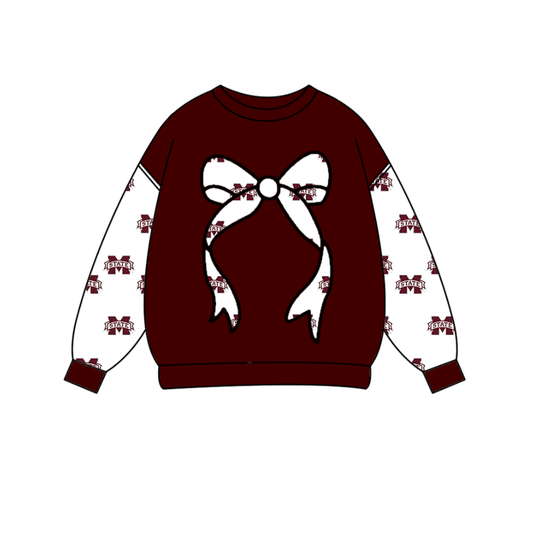 Custom moq 5 mix size milk silk summer team baby boys clothes dark red bow long sleeve top-25.10.15