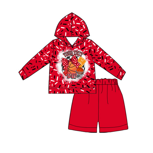 Custom moq 5 mix size milk silk summer teams baby boys clothes bow brick red hooded long sleeve shorts sets-25.10.22