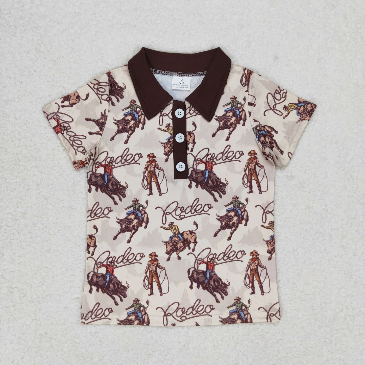 RTS NO MOQ（In Stock) BT0558 Rodeo riding brown collar short-sleeved top