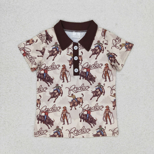 RTS NO MOQ（In Stock) BT0558 Rodeo riding brown collar short-sleeved top