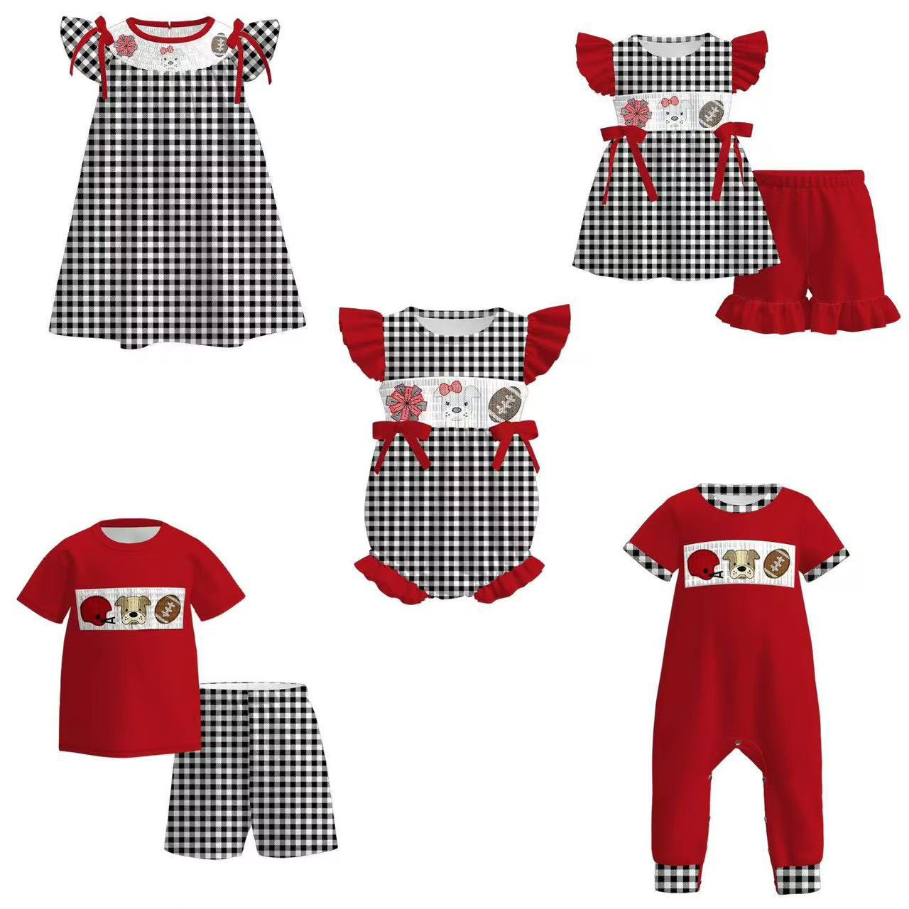 Custom summer teams baby girls clothes team red short sleeve shorts sets dress romper-25.7.15