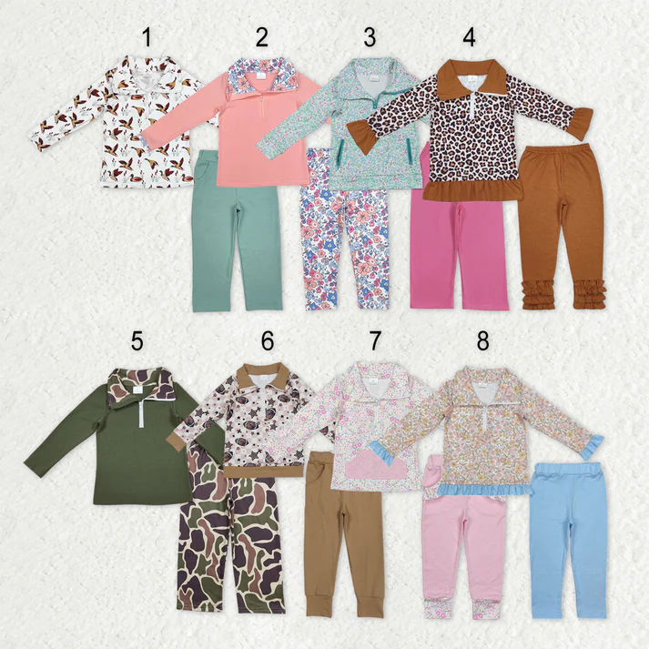 RTS NO MOQ Sibling baby girl boys clothes duck floral long sleeve pants Sets