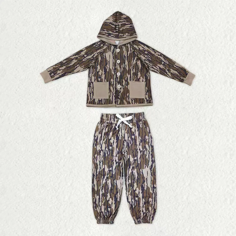 RTS Sibling baby boys clothes camouflage hooded long Sleeve pants sets