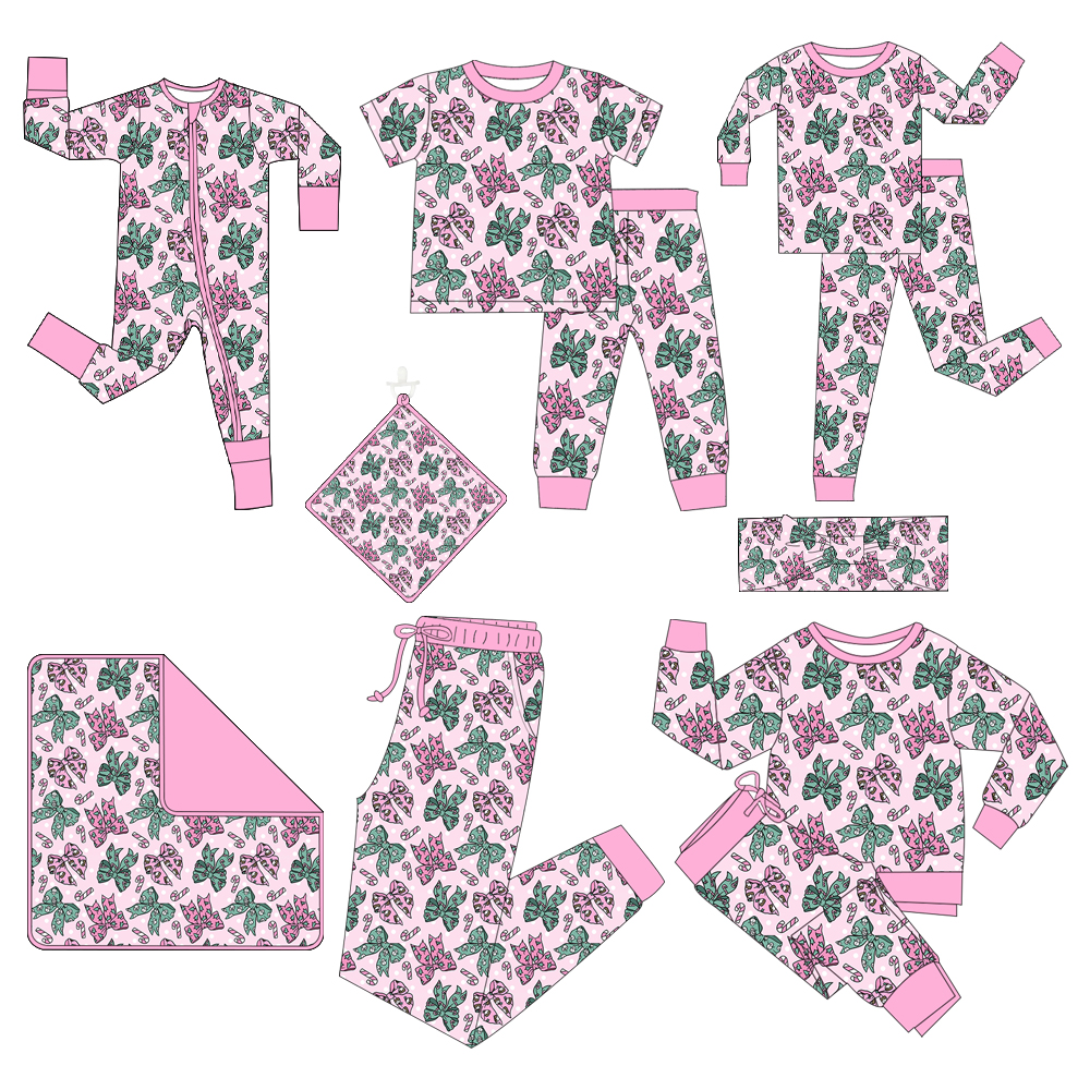 Custom moq 5 each style eta 6-7weeks baby girl clothe bow long sleeve pant sets 1 and set 2 and short sleeve pants set and pant and romper and blanket-25.7.14