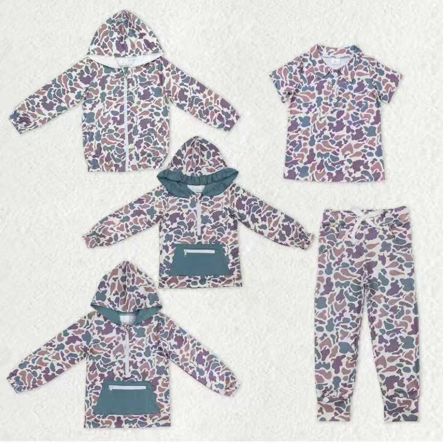 RTS NO MOQ Sibling baby boy girld clothes camouflage hooded long sleeve tops 4 and pants