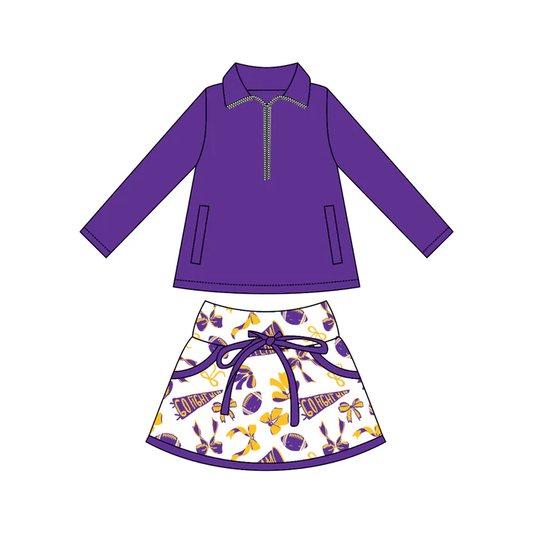 Custom moq 5 each style eta 6-7weeks baby girl clothes team purple long sleeve skirt sets-25.8.4