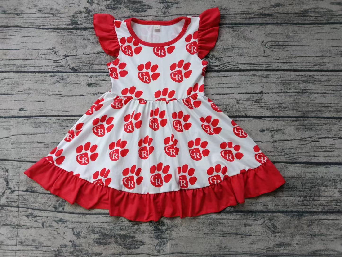 custom moq 5 eta 4-6weeks summer baby girls clothes team red flying sleeve skirt dress