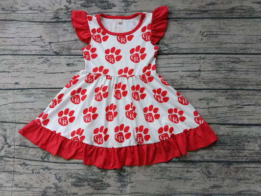 custom moq 5 eta 4-6weeks summer baby girls clothes team red flying sleeve skirt dress