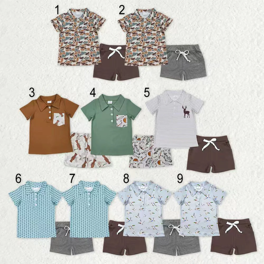 RTS NO MOQ Sibling Baby boy clothes camouflage duck Short Sleeve shorts Suits