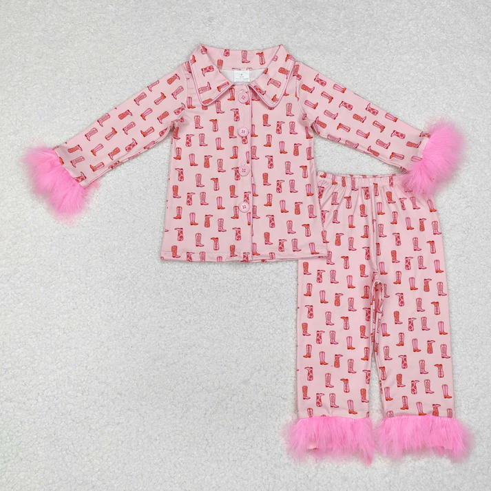 RTS NO MOQ Sibling baby girl clothes boot bow love Plush long sleeve pants Sets