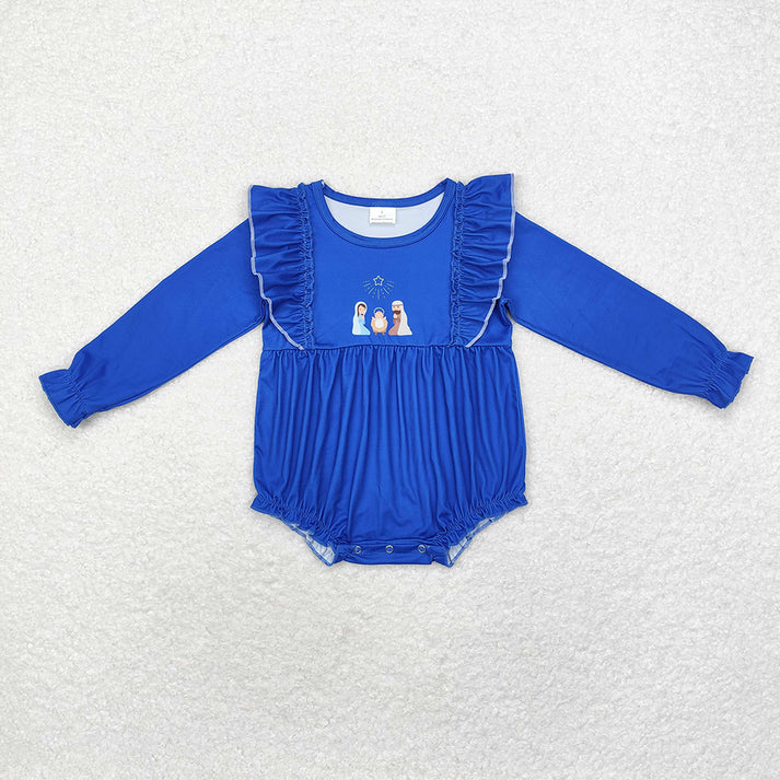 RTS NO MOQ Baby Girls Jesus blue long sleeve Clothes Sets