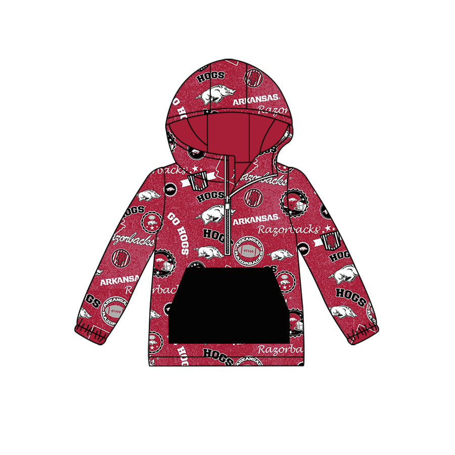 custom moq 5 tat about 6-8week Red and black hood zip-up yellow long-sleeved pullover