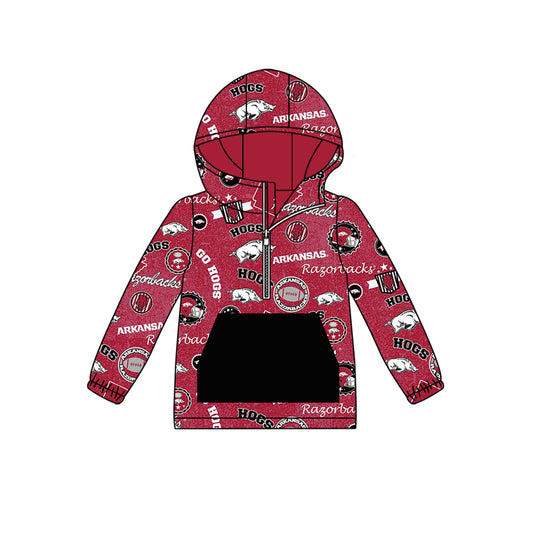 custom moq 5 tat about 6-8week Red and black hood zip-up yellow long-sleeved pullover