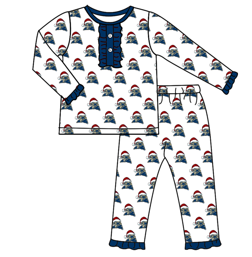 Custom moq 5 tat about 6-8 weeks Christmas hat tiger gold blue long sleeve girls pajamas