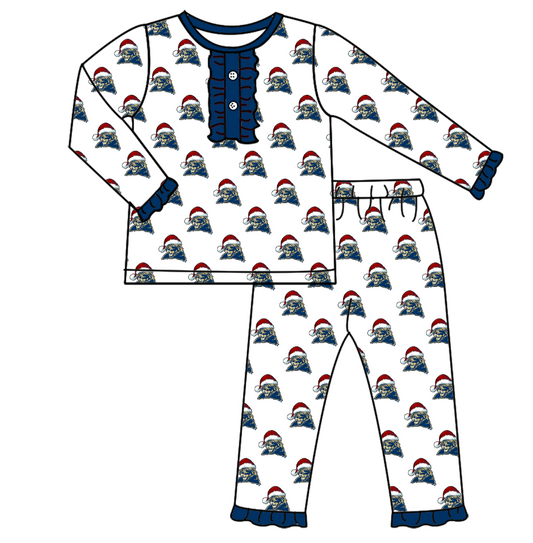 Custom moq 5 tat about 6-8 weeks Christmas hat tiger gold blue long sleeve girls pajamas