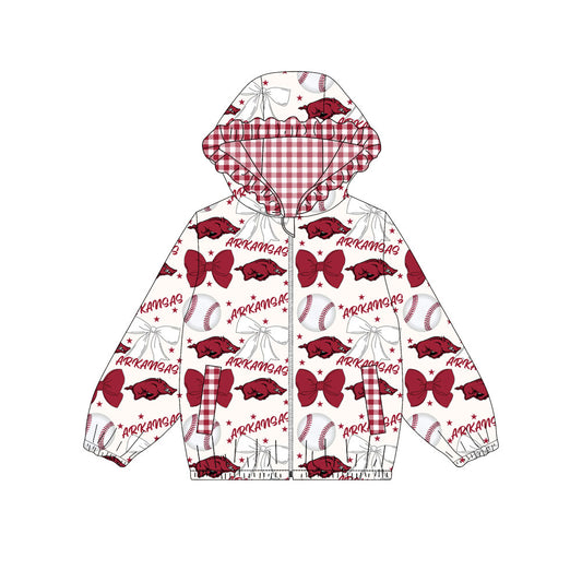 1001-Custom moq 8 mix size milk silk summer team baby girls clothes bow dark red hooded long sleeve top-25.10.9