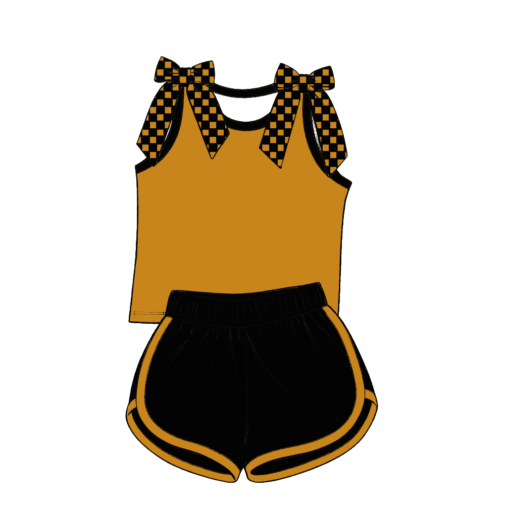 custom moq 5 mix size Baby Girls Black Bow Sleeveless Top Shorts Summer Casual Clothes Set