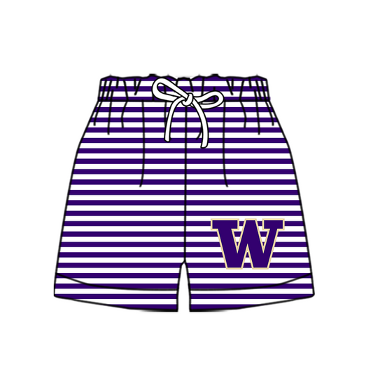 Custom moq 5 mix size milk silk summer teams Baby Purple Striped Drawstring Shorts for Children Elastic Waist Kids Summer Shorts